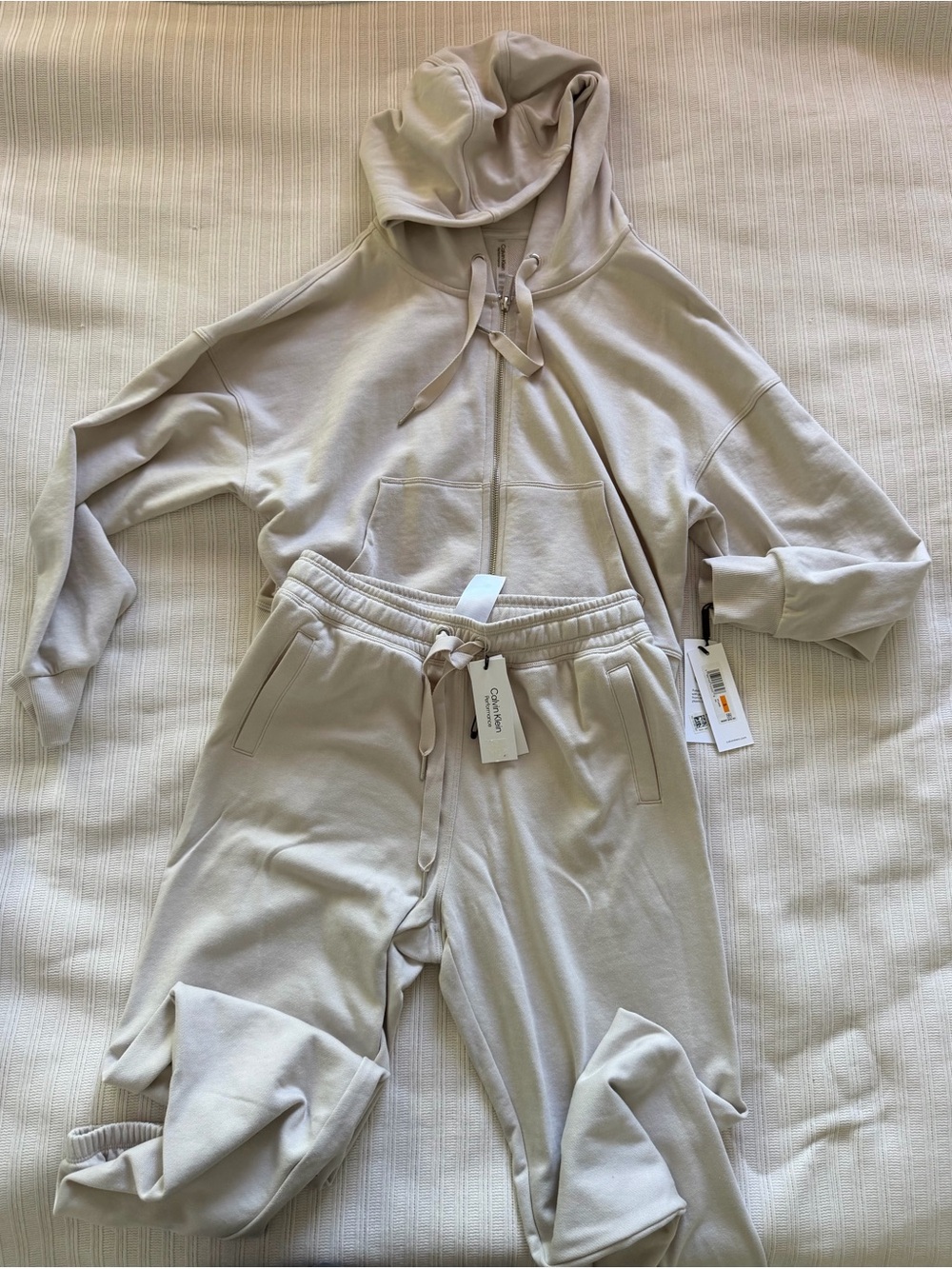 Calvin Klein Light Beige Zip Hoodie & Drawstring Joggers Set
